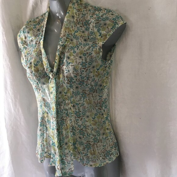 Smart Set Women's SZ S Sheer Top Sleeveless Blouse Floral Blue Y2K Fairy BOHO - Picture 5 of 16